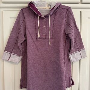 Soft Surroundings size M Purple Hooded Pullover with White Accents